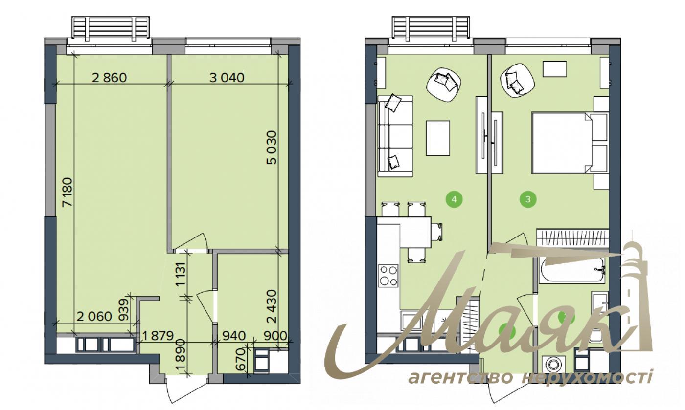 Продаж 1-кімнатної видової квартири 45 м2 у ЖК Метрополіс, Теремки