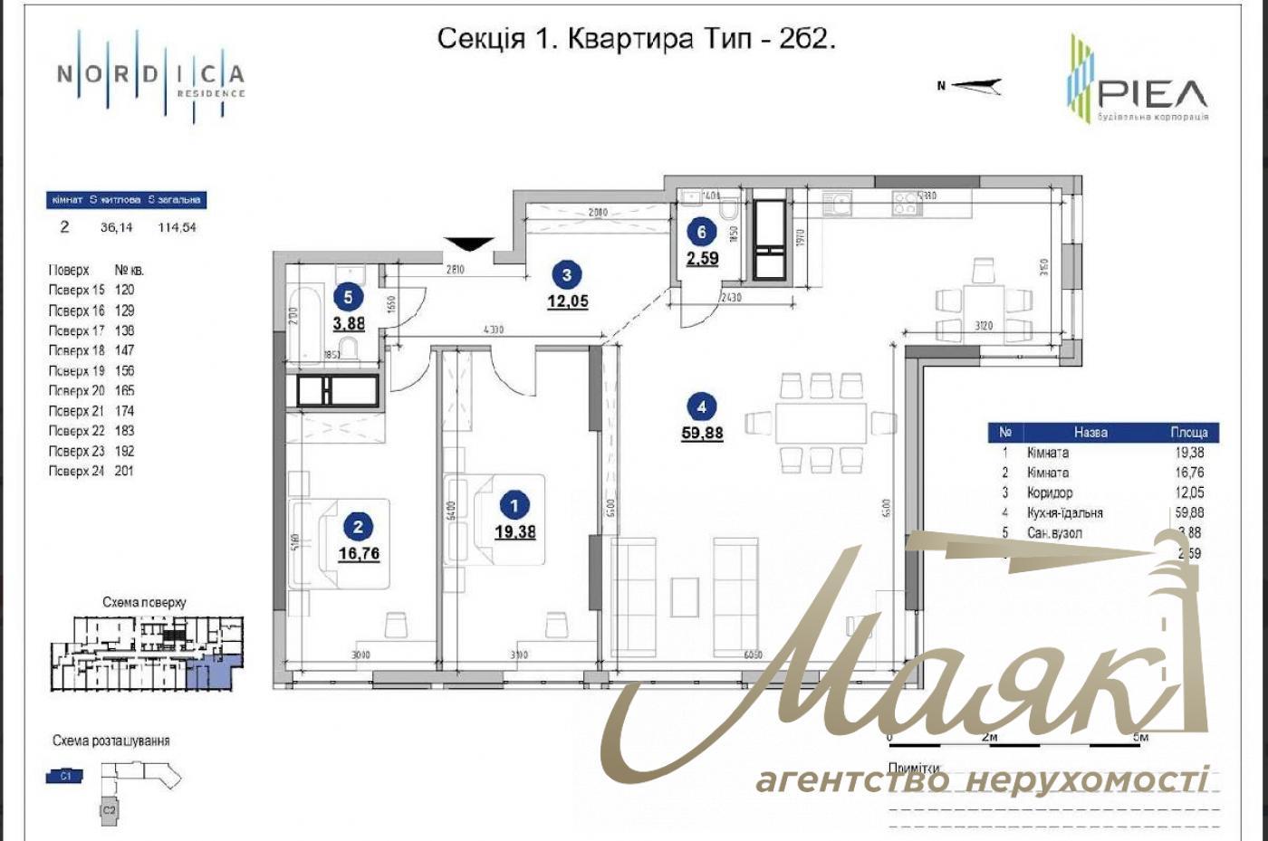 Продажа 3к квартиры 114.54м2 ЖК Nordica, 1 дом