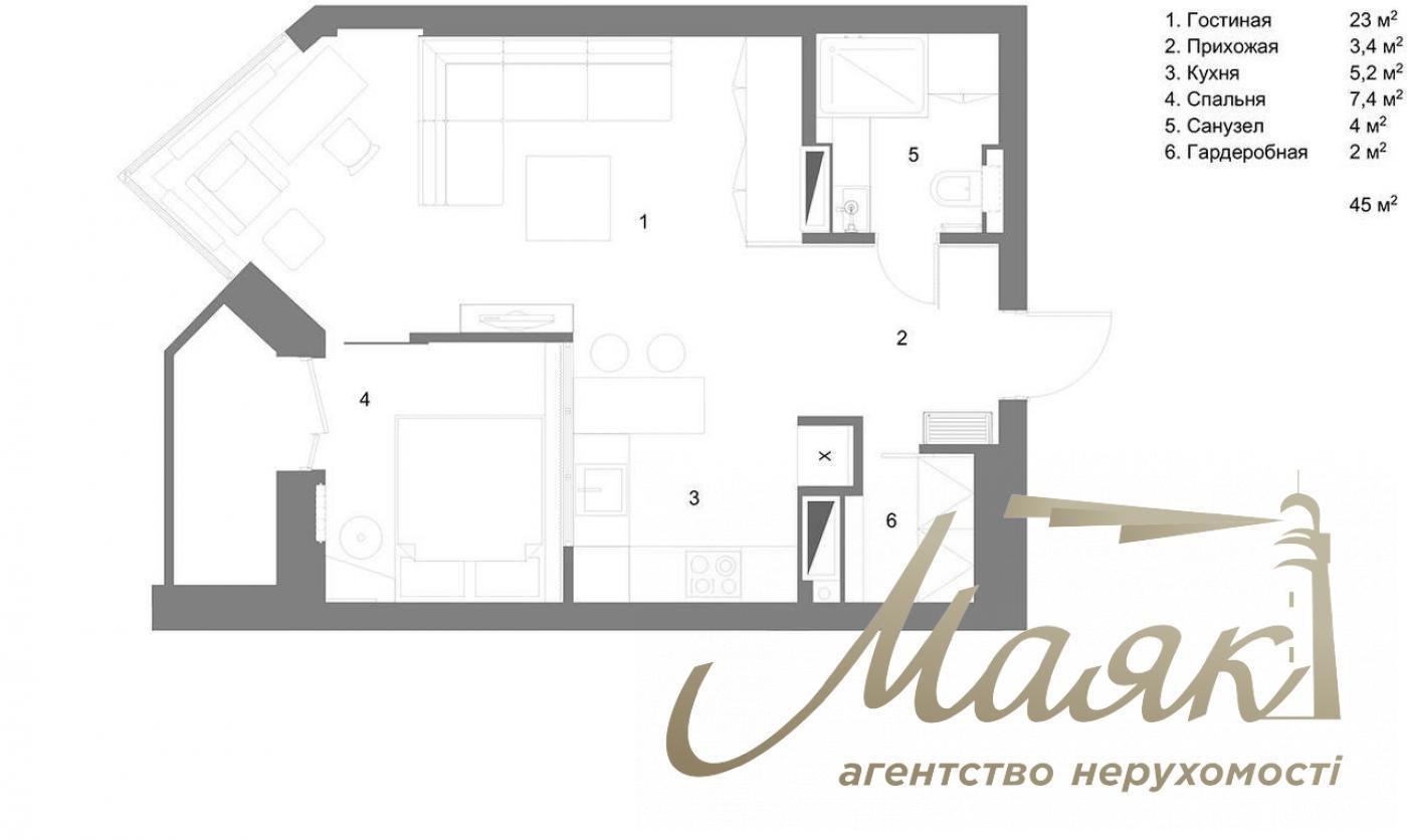 Оренда 1к квартири ЖК "Французький квартал", 45м2 вул. Саперне Поле