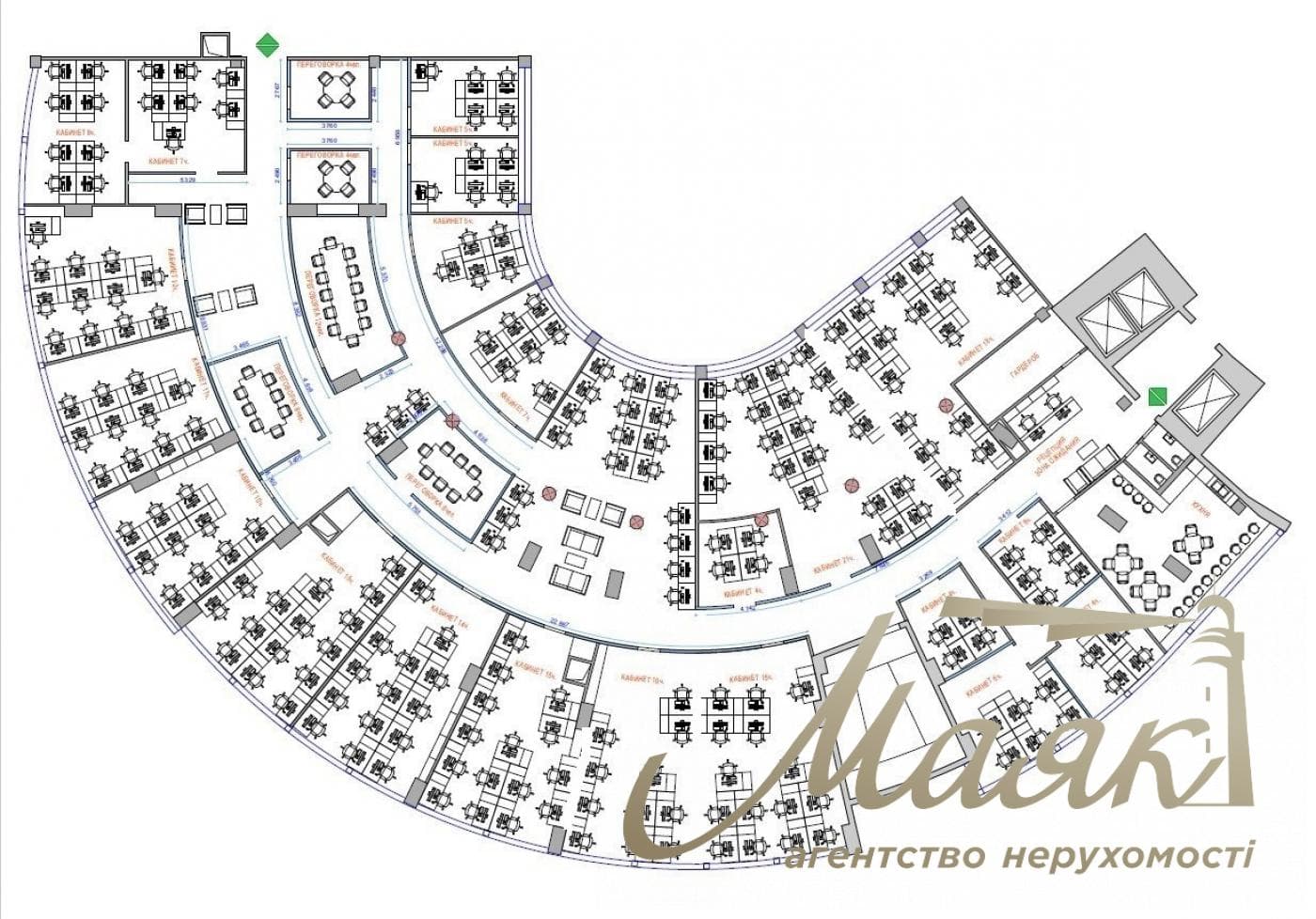 Оренда офісу площею 1230 м² у бізнес-центрі «Хвиля», вул. Коновальця, 36-Д.