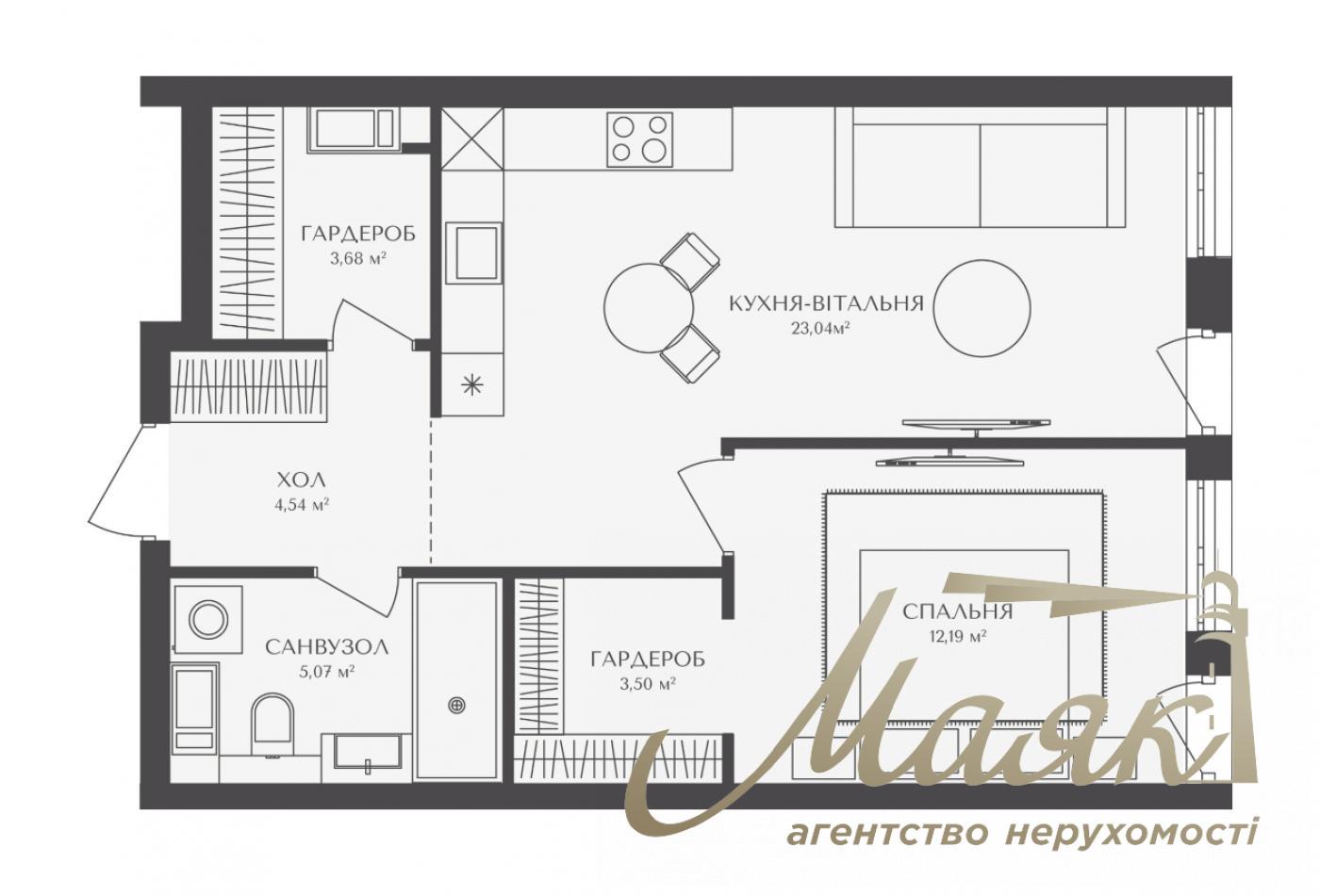 For sale 1-bedroom apartment 53 m2 in the new LCD BELLEVIE, str. Berezhanskaya, Obolon, Kiev