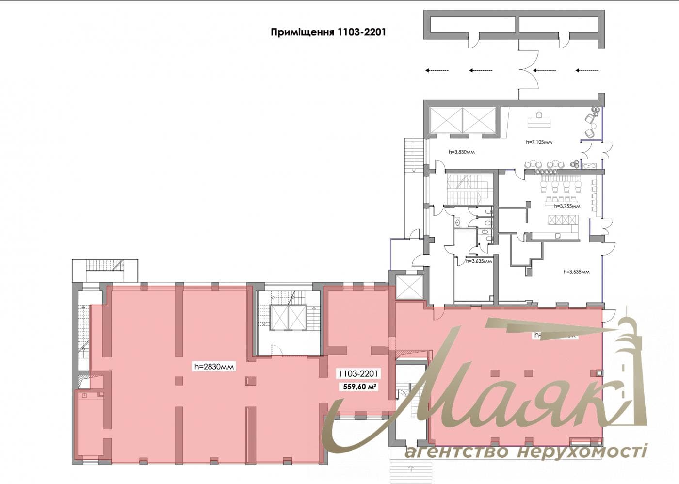 Commercial space for rent (643 m²) in the Infinity Business Center, Saksaganskogo Street, Downtown, Kyiv