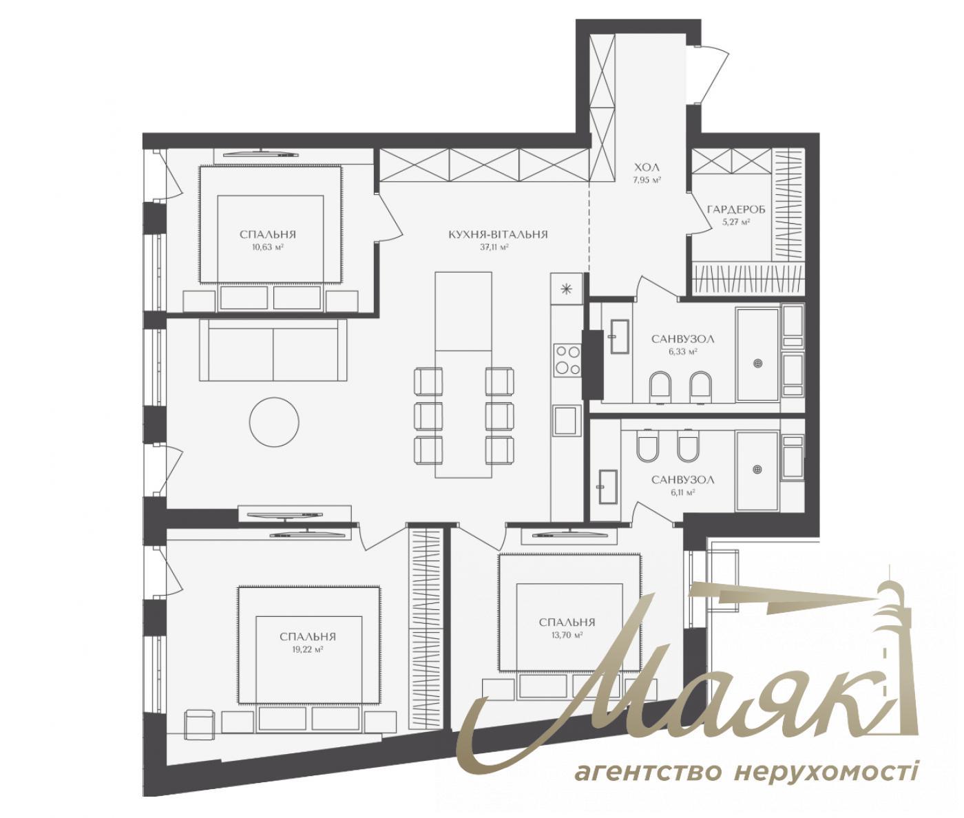 For sale 3-room apartment 106 m2 in the new LCD BELLEVIE, str. Berezhanskaya, Obolon, Kiev