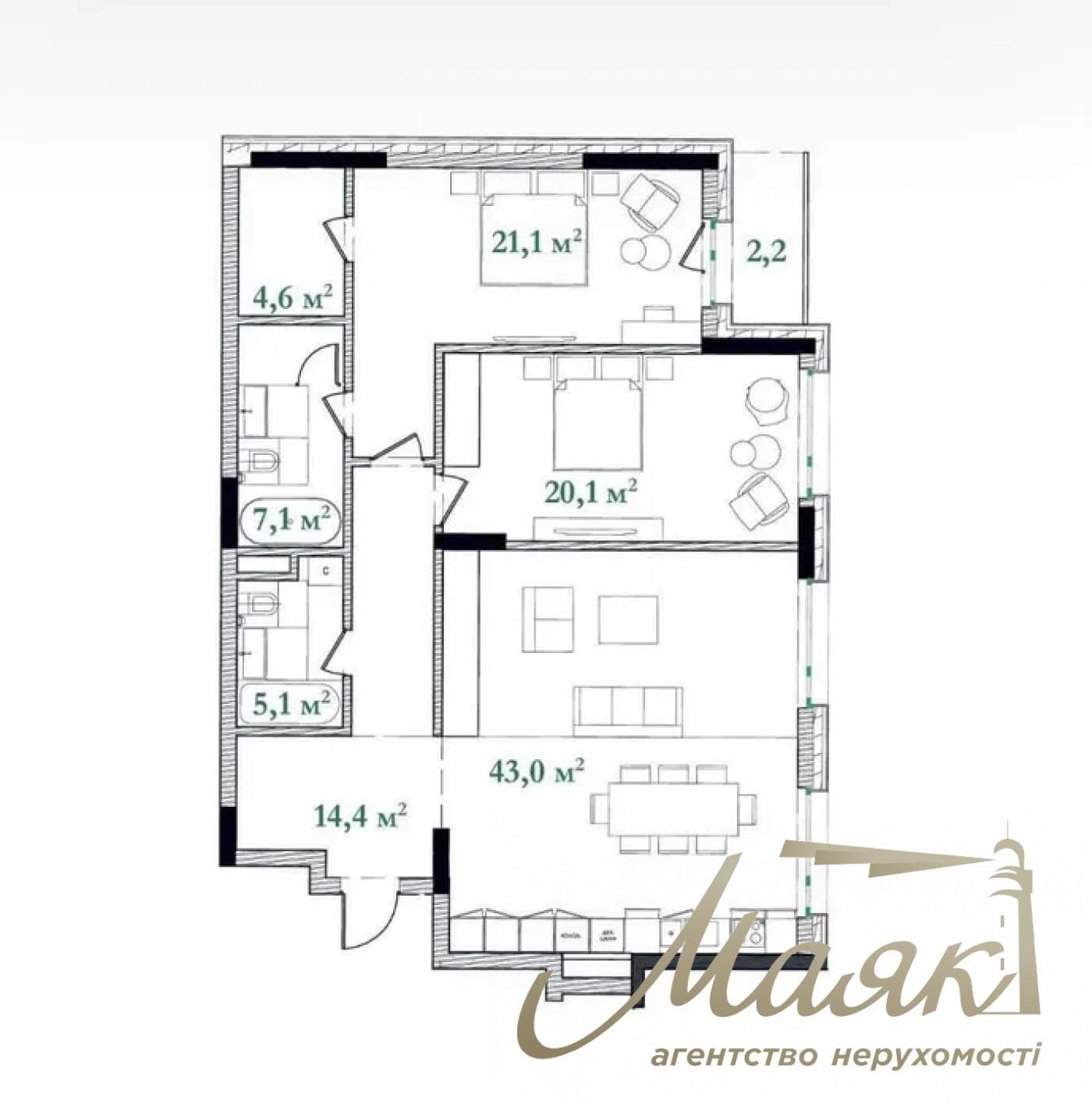 Продаж 3-кімнатної квартири в клубному будинку бізнес-класу Illinsky House, Поділ