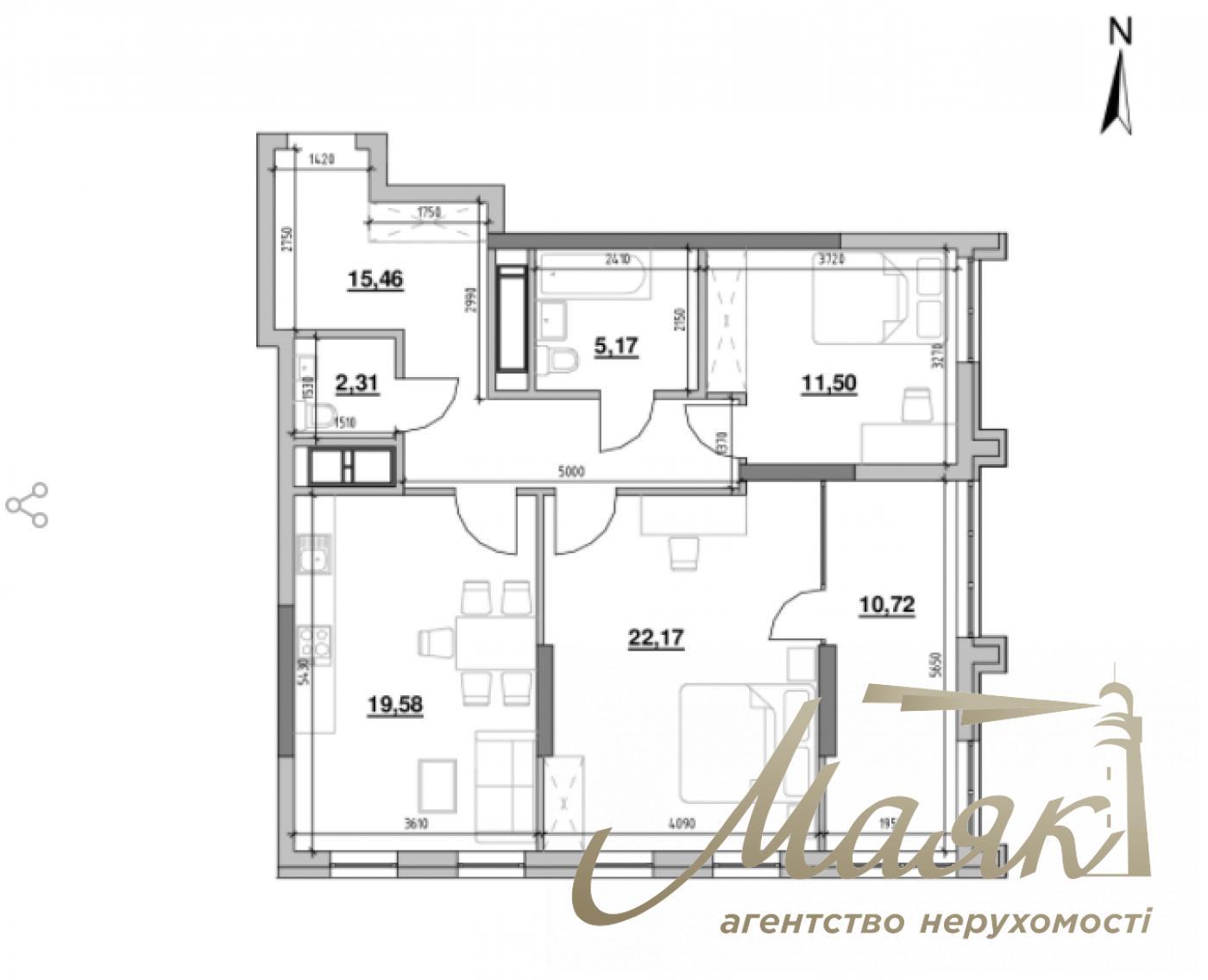 For sale 2-bedroom apartment, 86m2, Residential Complex Nordica Residence, Pechersk