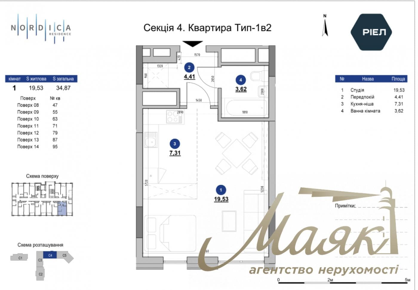 Продажа 1-к квартиры 34.87 м2 в ЖК Nordica Residence, Печерск, Черная Гора, Зверинец