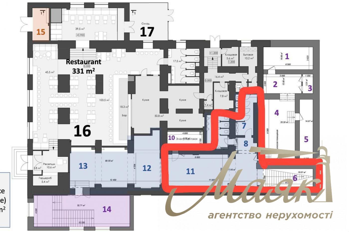 Оренда приміщення (200м2) по вул. Шота Руставелі 17