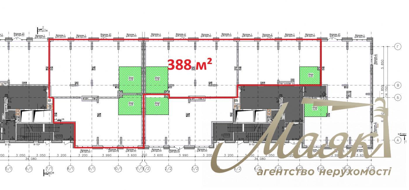 Rent of façade premises of 388 m² in the residential complex "Suchasny Kvartal", Otradny, Solomyansky district.