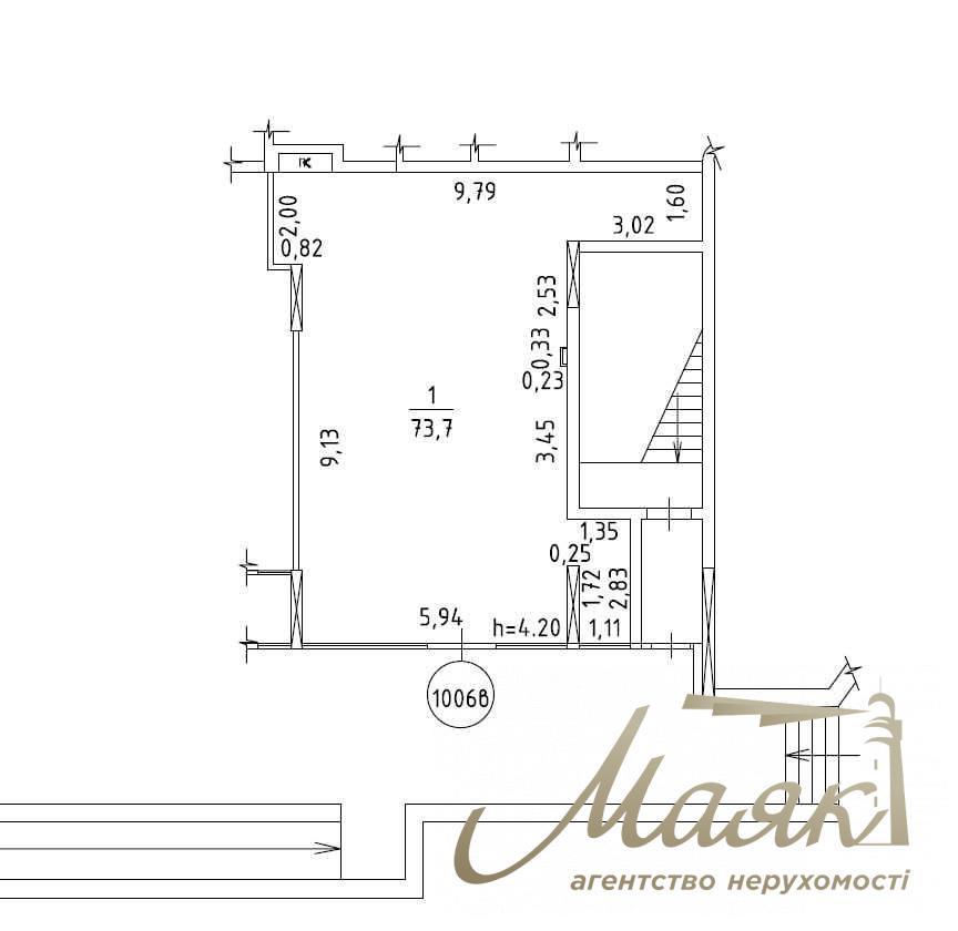 Оренда фасадного приміщення 73,7 м2 з терасою в ЖК Французький Квартал