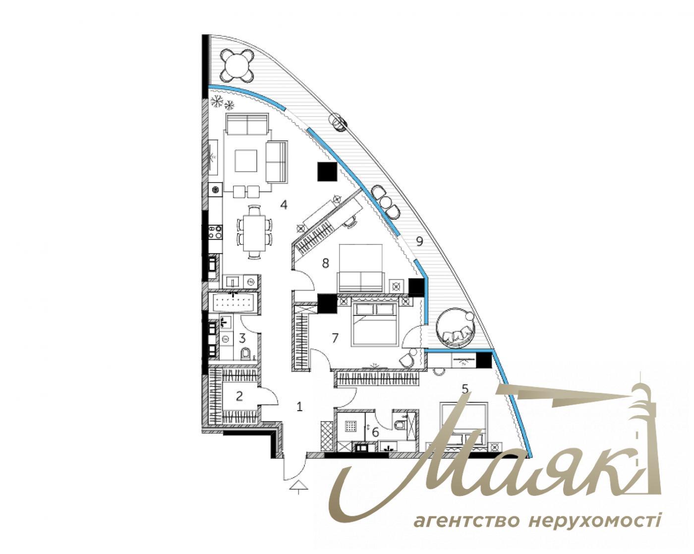Sale of 3k 126.7 m2 apartment in Tarian Tavers residential complex, st. Patrice Lumumba