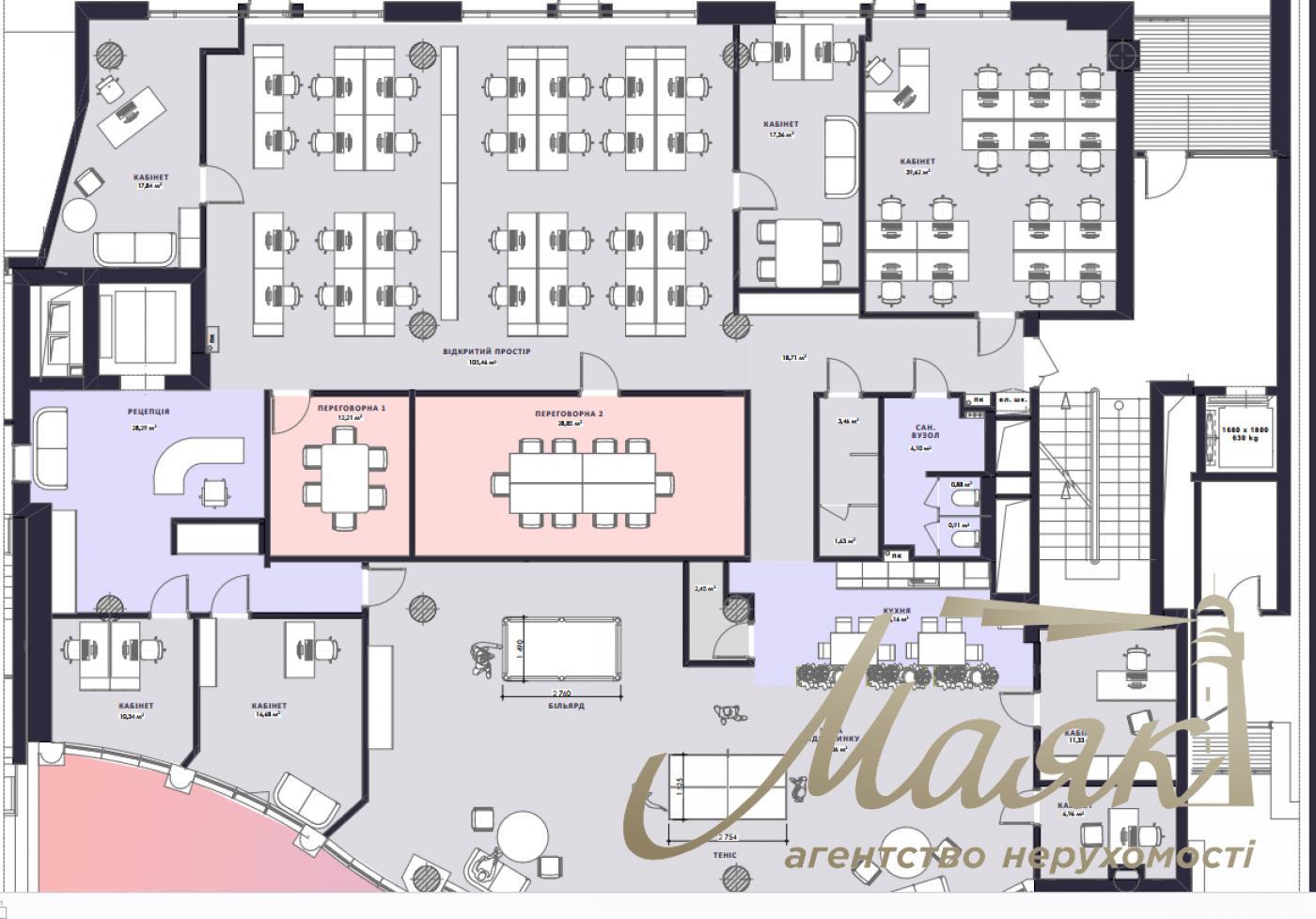 Оренда офісу 555 м2 у БЦ з ремонтом, меблями та терасою Олімпійська