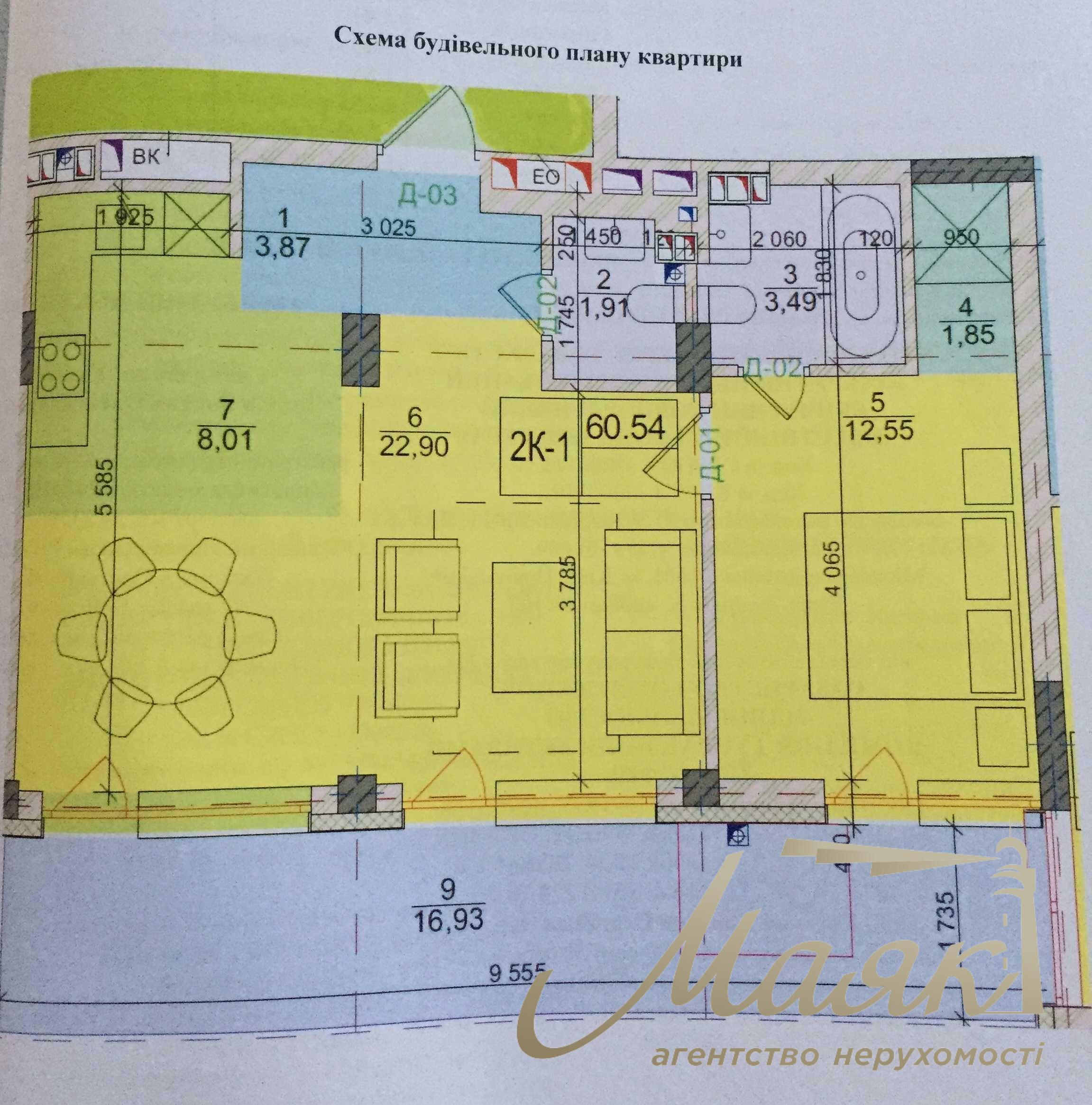 Продаж 2-кімнатної квартири 58м2 з терасою ЖК "Rybalsky", Подільський