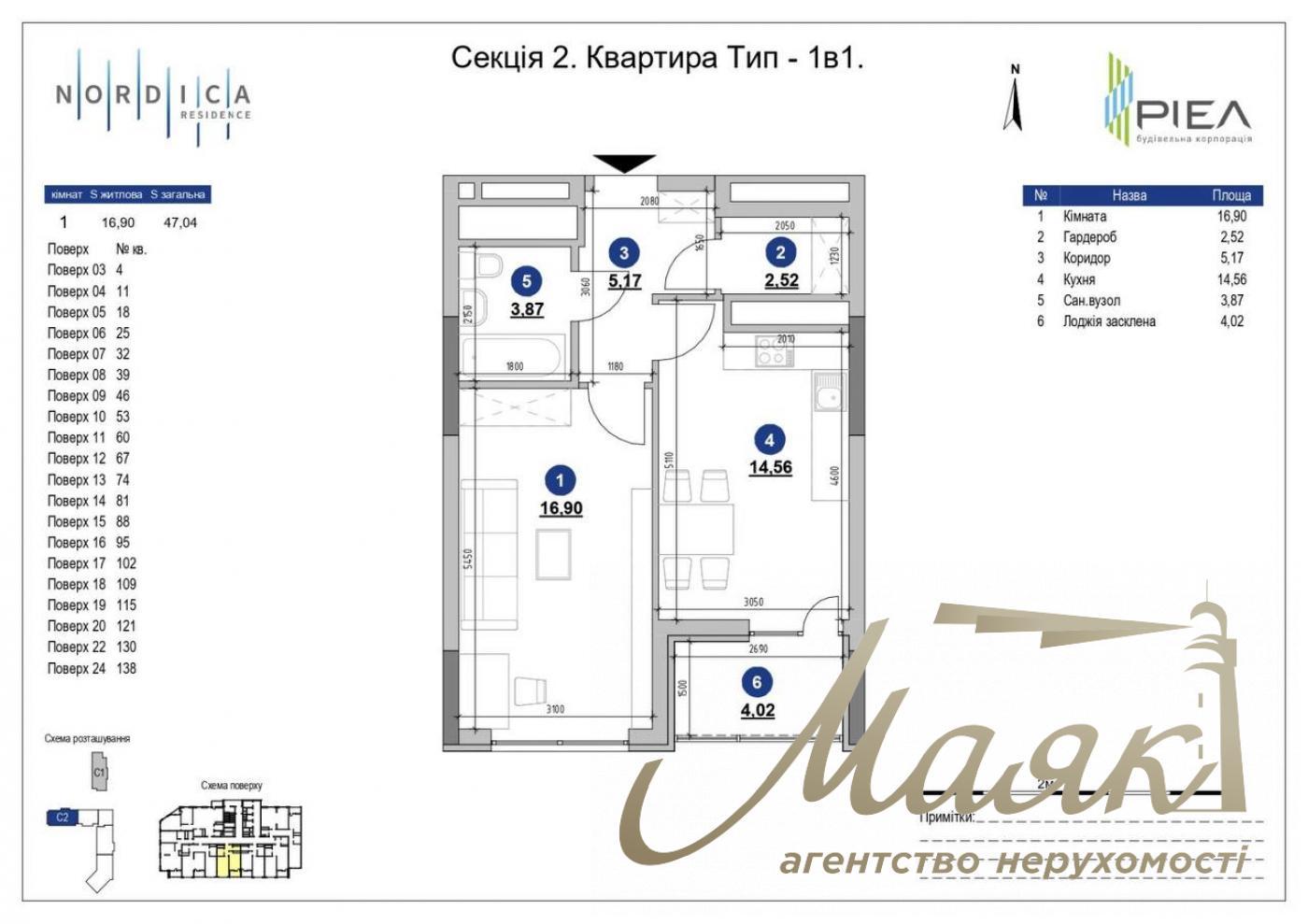 Продаж 1-кімнатної квартири 47м2 у ЖК Нордика, вул. Верхогляда 30
