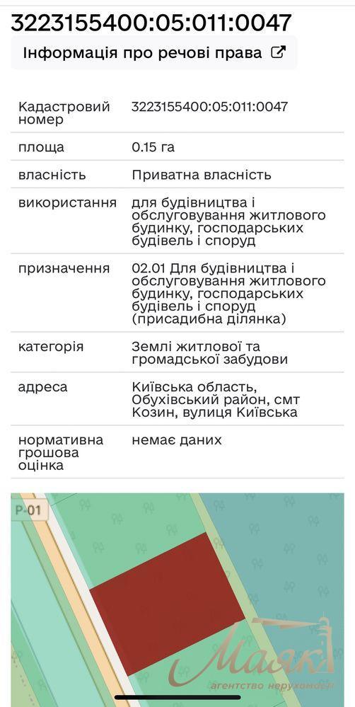 Sale of a land plot of 15 acres, Kozin village, Obukhovskoye direction, Kiev region.