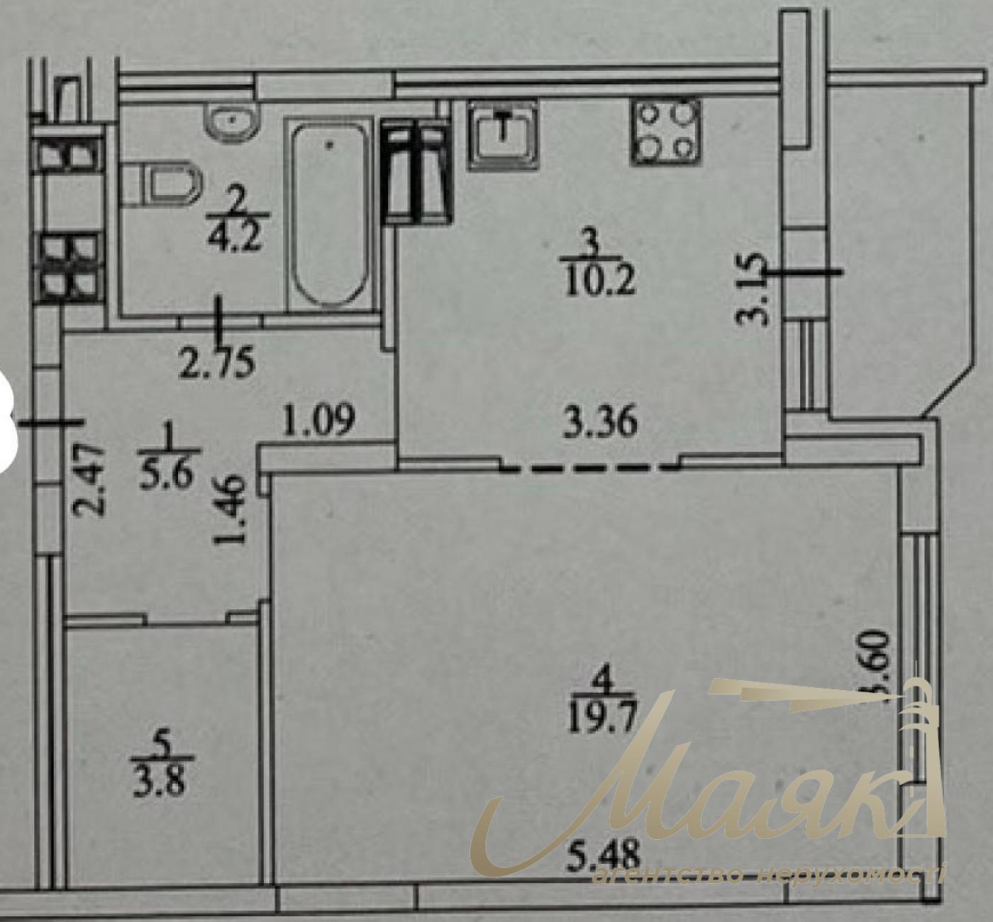 Продаж 1-кімнатної квартири 44м2 ЖК ''Наш дім''