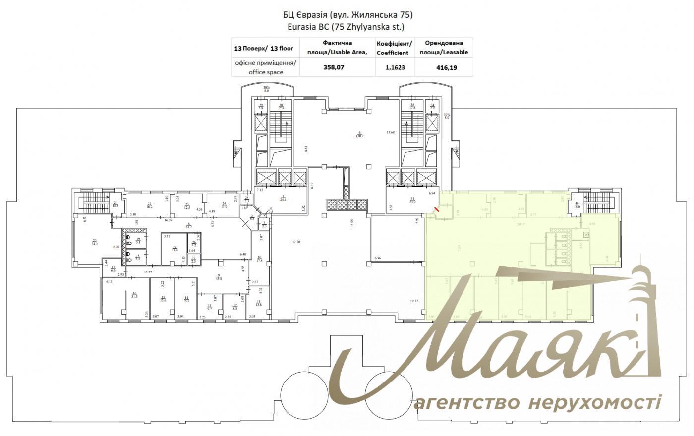 Оренда офісу 416м2 в БЦ Єврразія по вул.Жилянська 78, Олімпійська