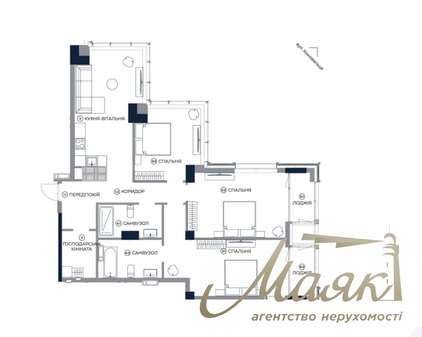 Продажа 3-комнатной квартиры, 117 м2, ЖК А136, ул. Антоновича