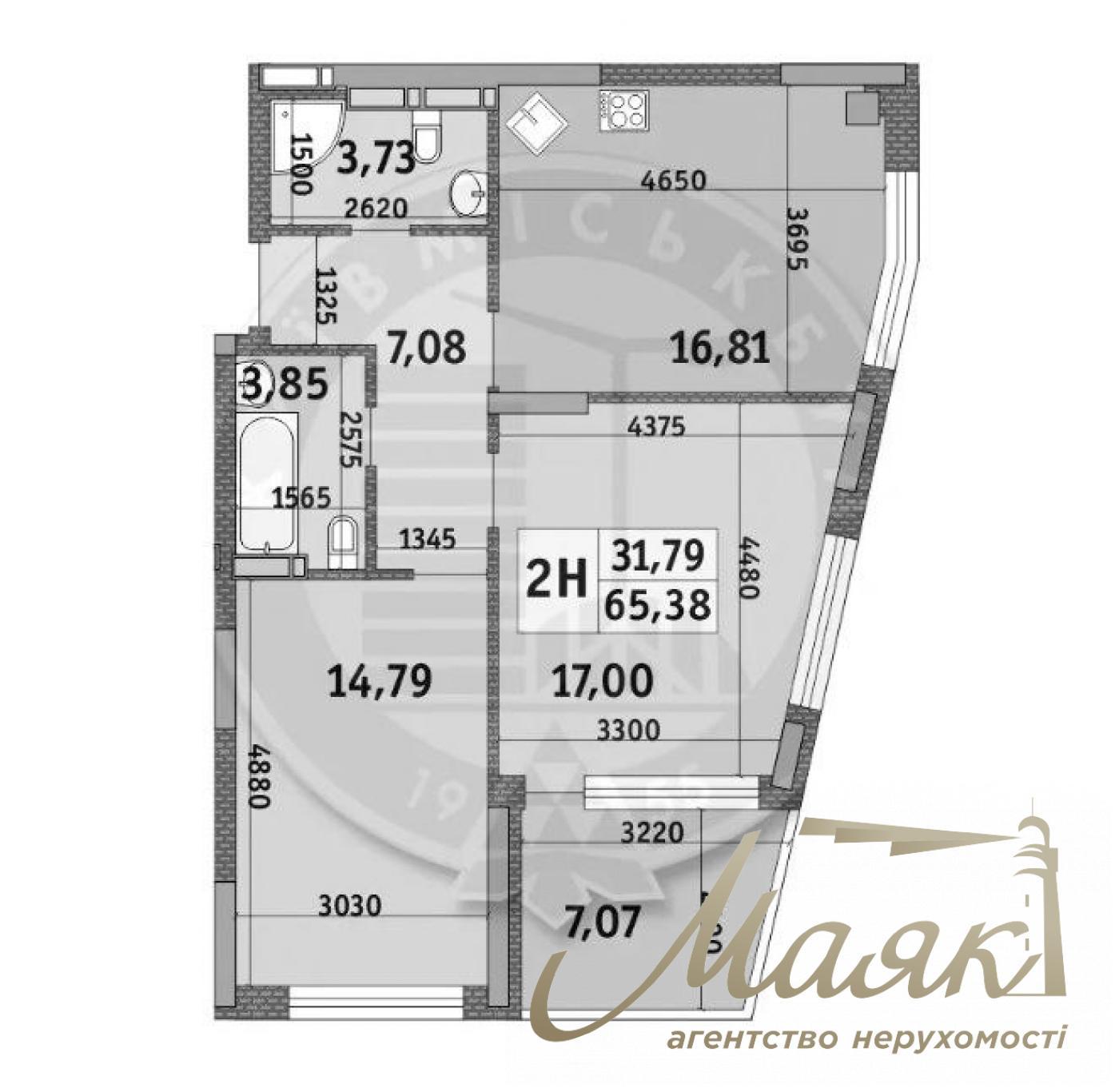 Продаж 2х-кімнатної квартири 65,4 м2 в ЖК "Італійський квартал" Оболонський район