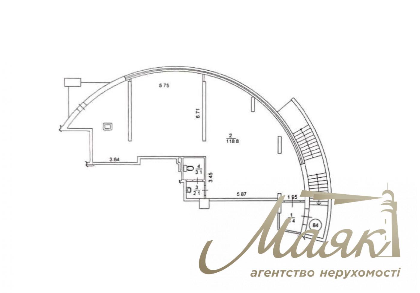 Sale of commercial premises 160 m2 in residential complex Prestige Hall, Tyutyunnika 37/1, Center