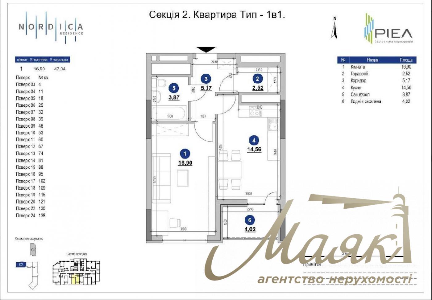 For sale 1k apartment 47.04m2 Residential Complex Nordica, 1 building