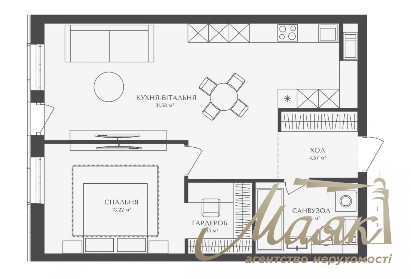 For sale 1-bedroom apartment 59 m2 in the new LCD BELLEVIE, str. Berezhanskaya, Obolon, Kiev