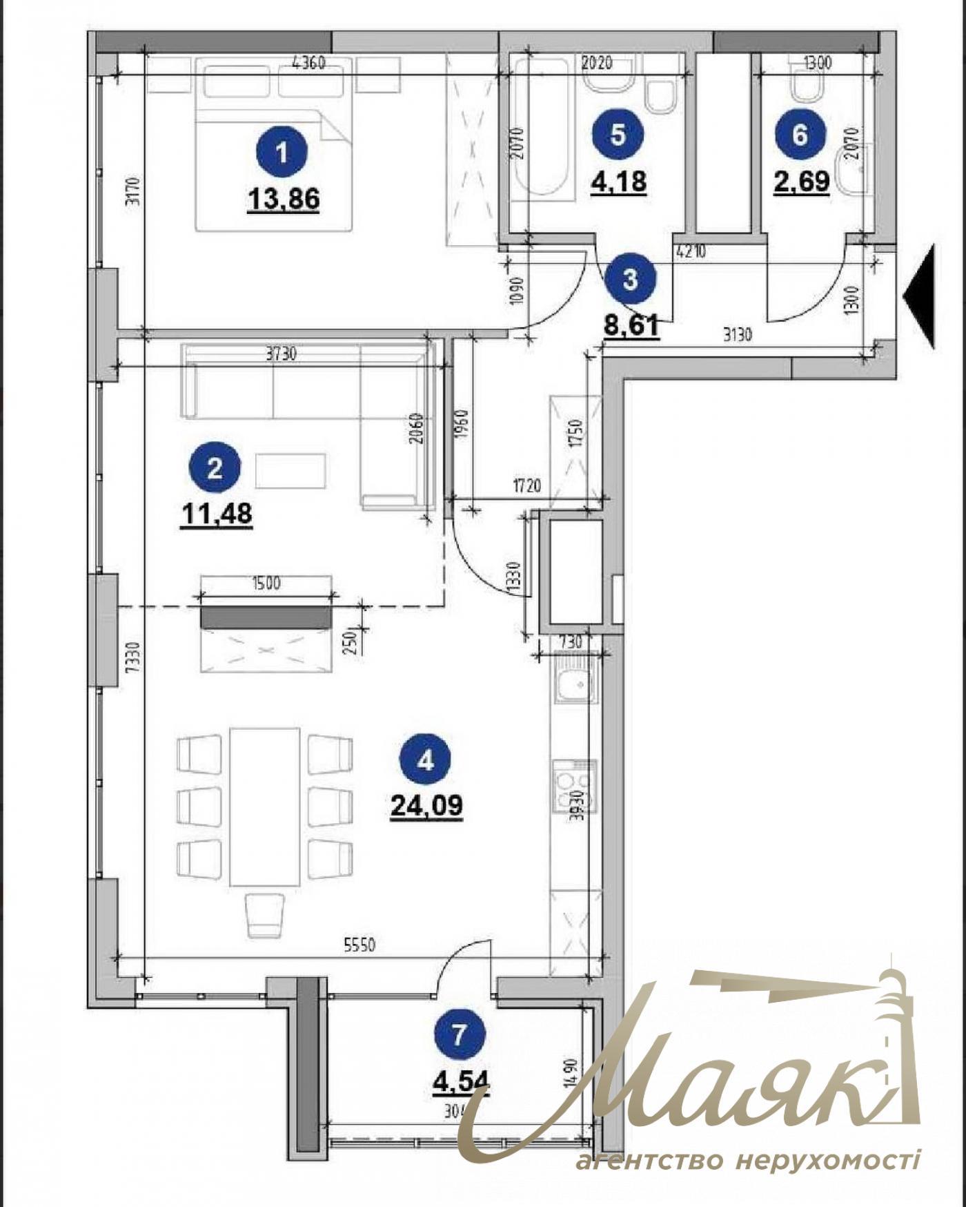 For sale 2k apartment 69.45m2 Residential Complex Nordica, 1 building