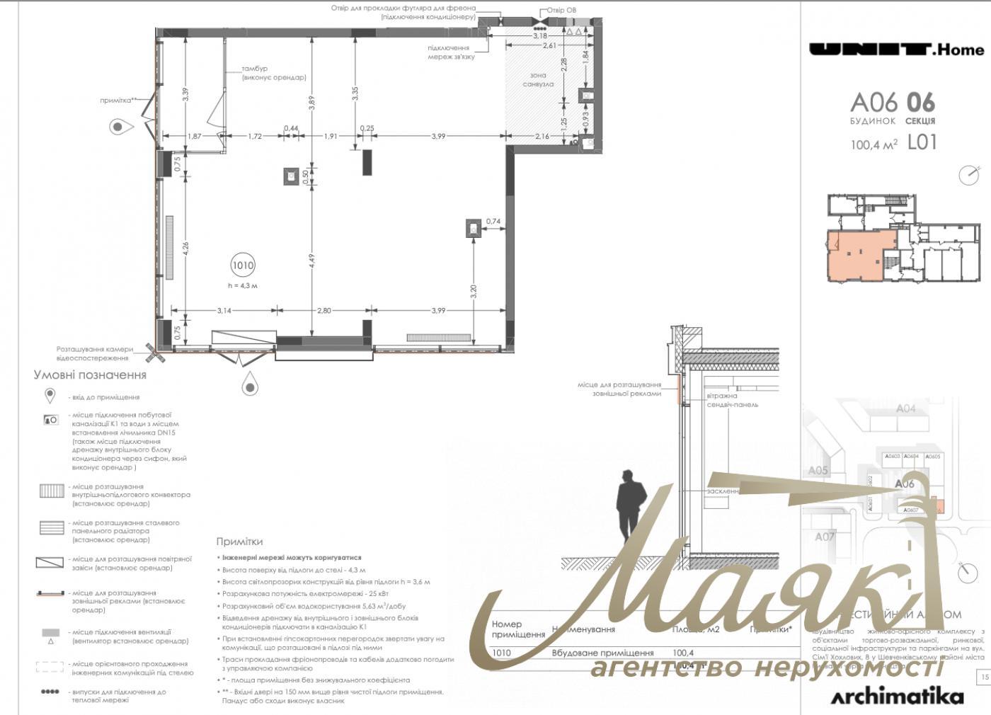 Продажа фасадного коммерческого помещения 100.4м² в UNIT.Home, ул. Гарета Джонса/Семьи Хохловых, Шевченковский район.