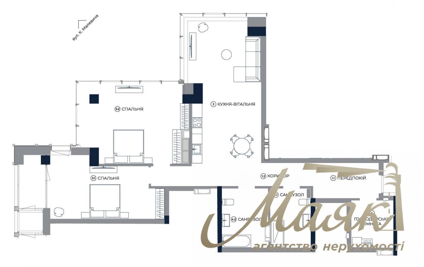 Продаж 2-кімнатної квартири 108м2, ЖК А136, вул. Антоновича, Центр, Голосієво