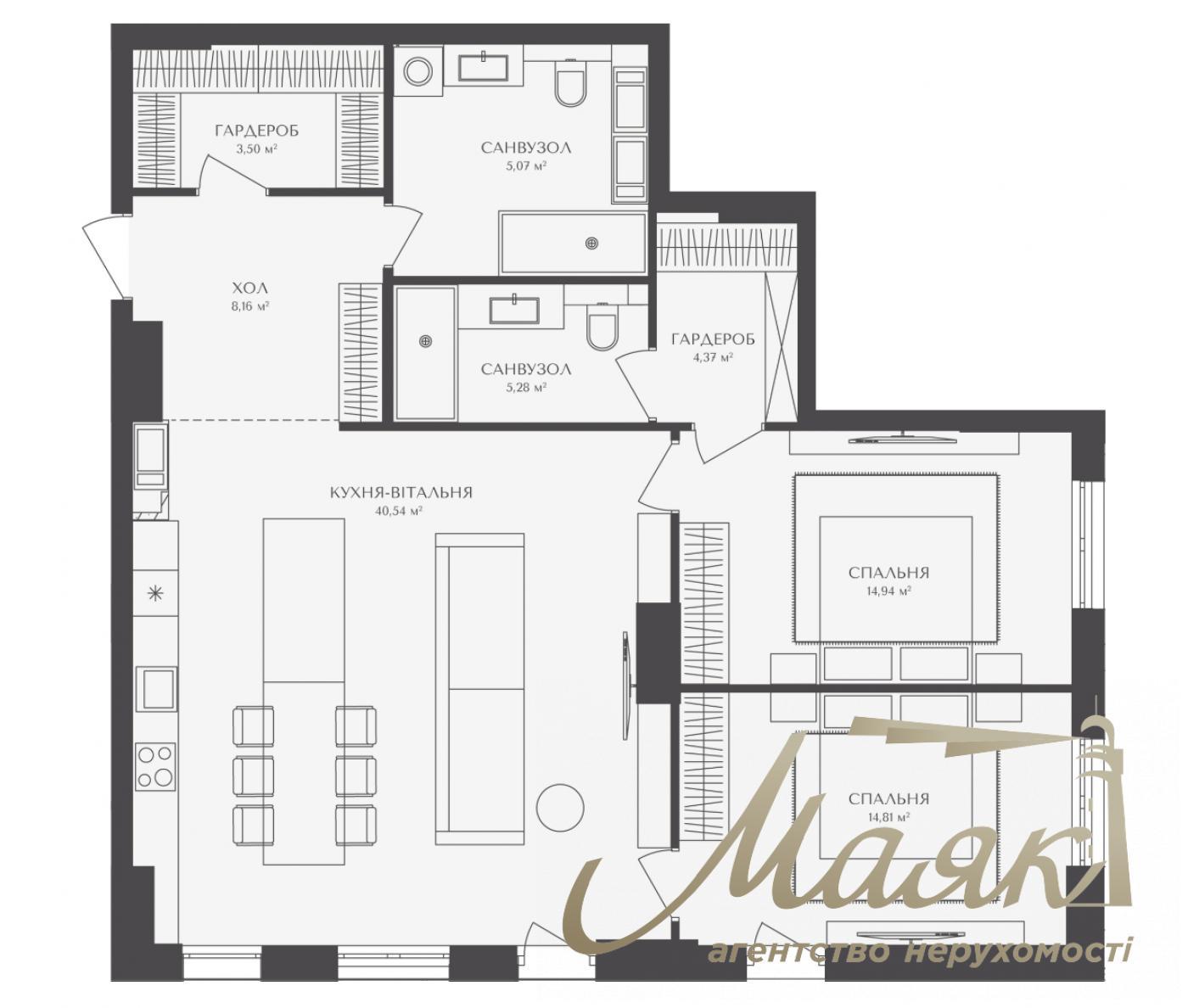 For sale 2-bedroom apartment 101 m2 in the new LCD BELLEVIE, str. Berezhanskaya, Obolon, Kiev