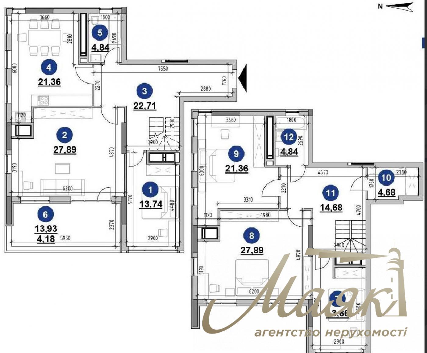 Продаж 6-ти кімнатного пентхауса 182м2 з терасою, ЖК Nordica