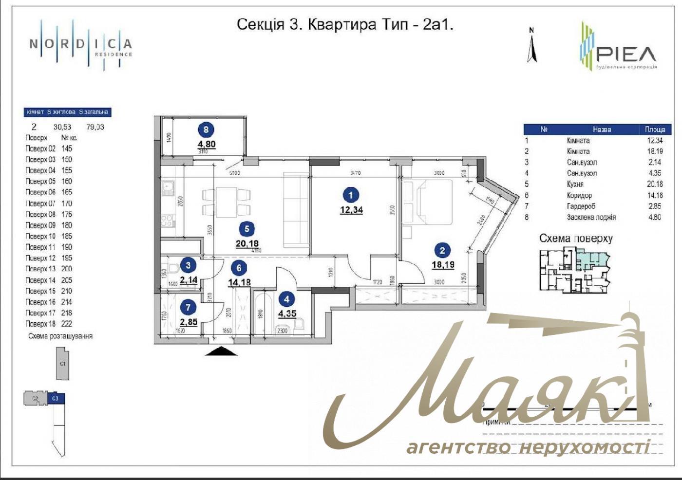 For sale 2k apartment 79.03m2 Residential Complex Nordica, 1 building