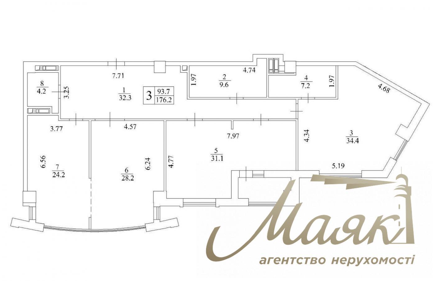 Sale of apartment 176m2 in residential complex Boulevard of Fountains, Sapernoye Pole street, Pechersk, Kyiv