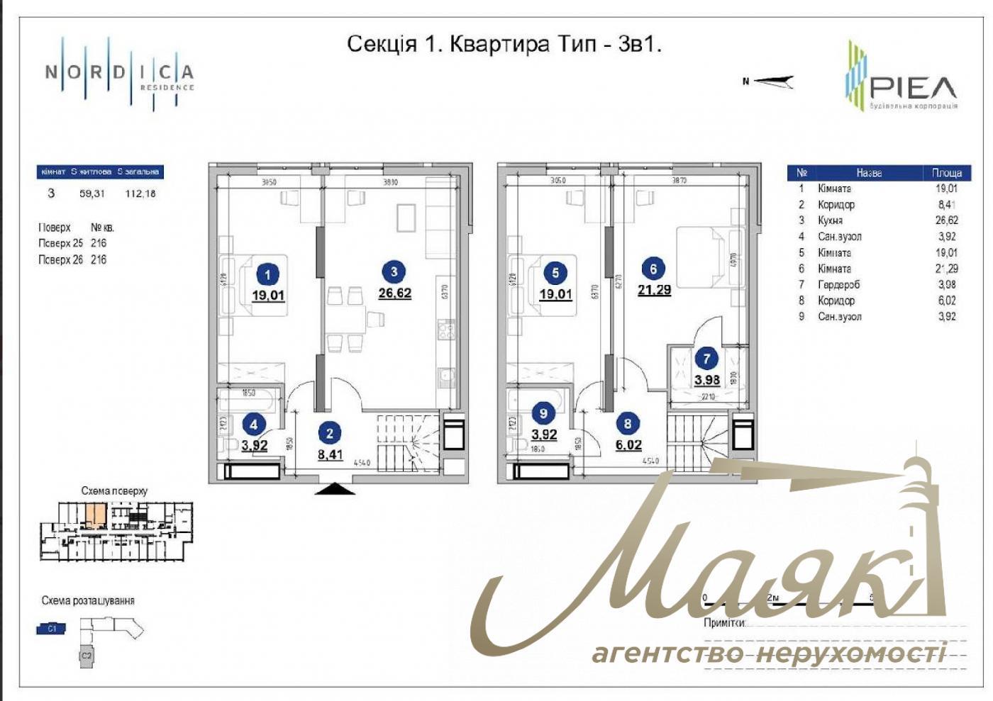 Продажа 3к квартиры 112.18м2 ЖК Nordica, 1 дом