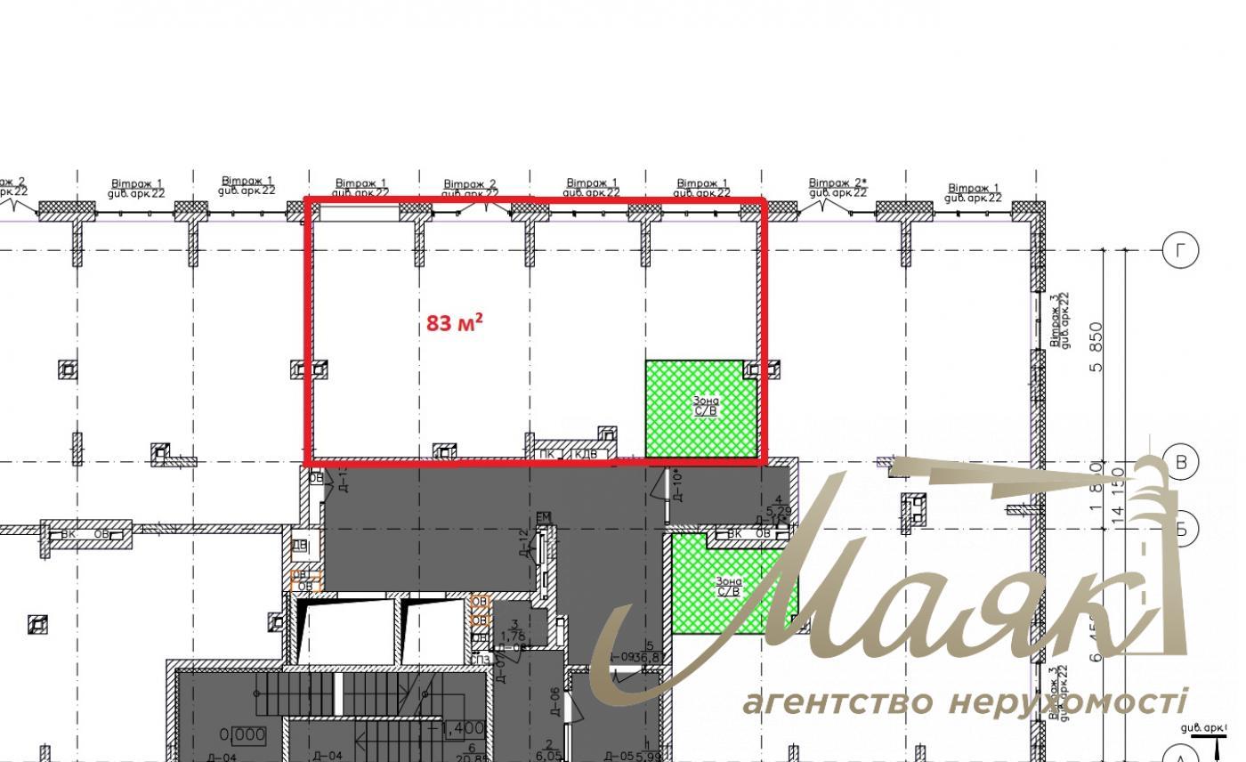 Аренда фасадного помещения 83 м² в ЖК "Сучасний квартал", Отрадный, Соломенский р-н.