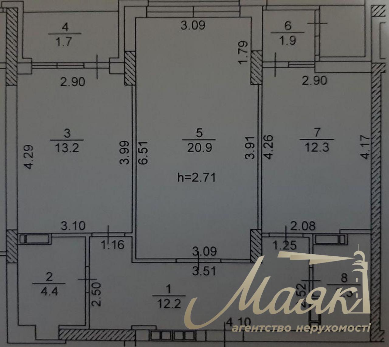 Продаж 2-ох кімнатної квартири в ЖК "Підвисоцький", 70 м2