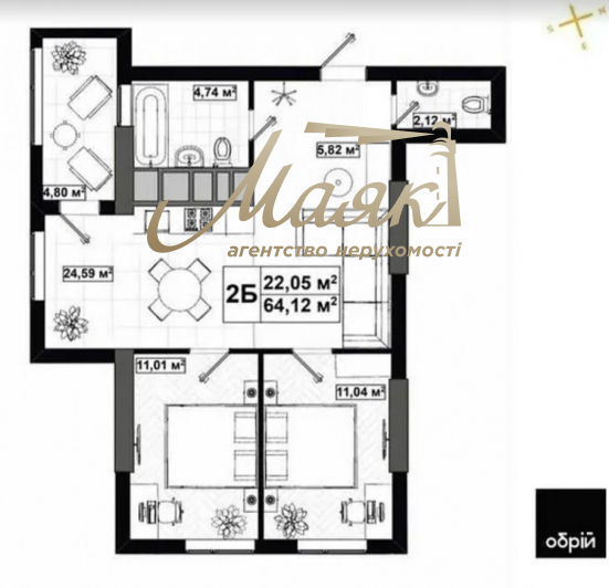 Продажа квартиры в новом ЖК UNO City House Телиги 25, 65м2, две раздельные спальные комнаты 